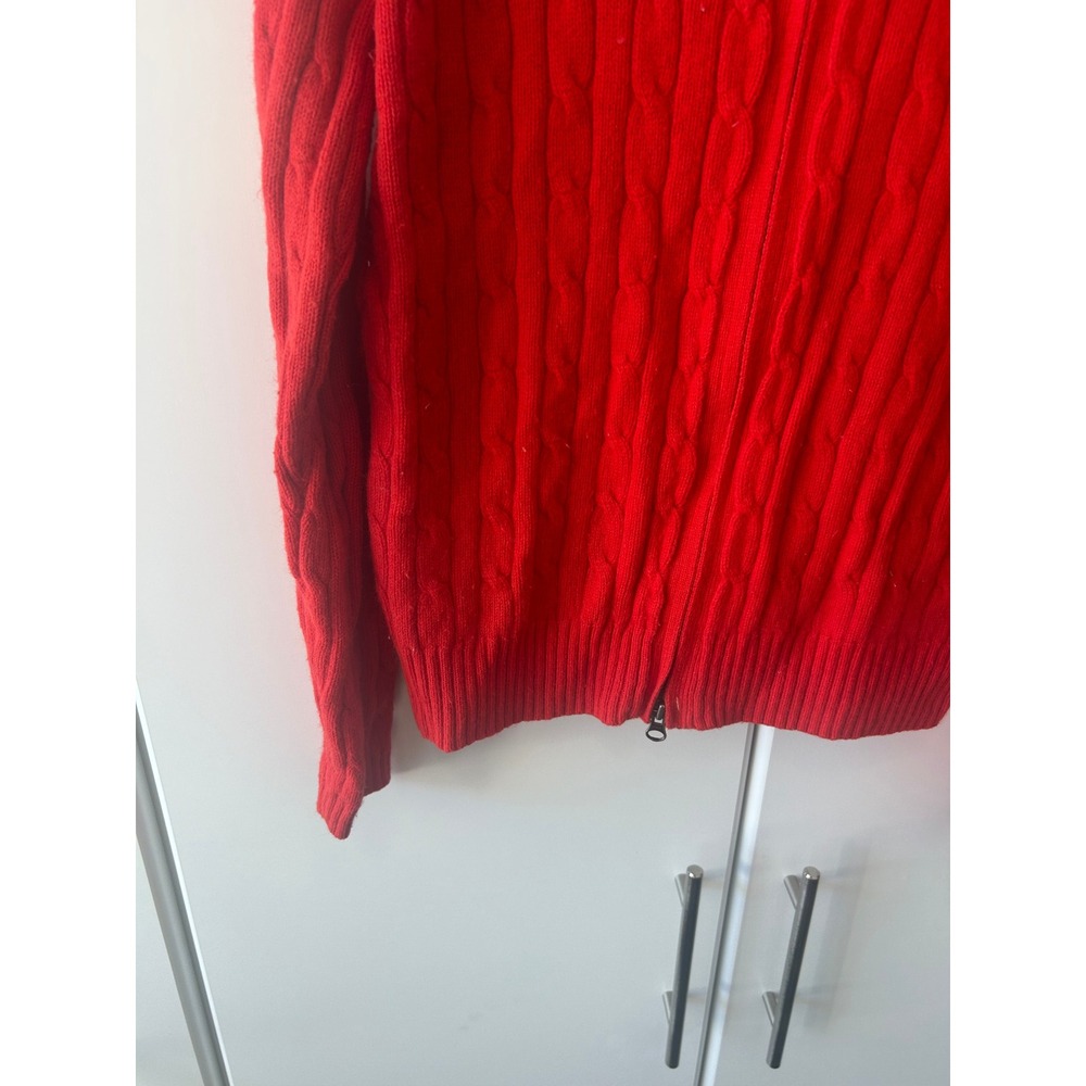 Eddie Bauer Red Cable Knit Full Zip Angora Blend Cardigan Sweater Womens Medium - Picture 3 of 15
